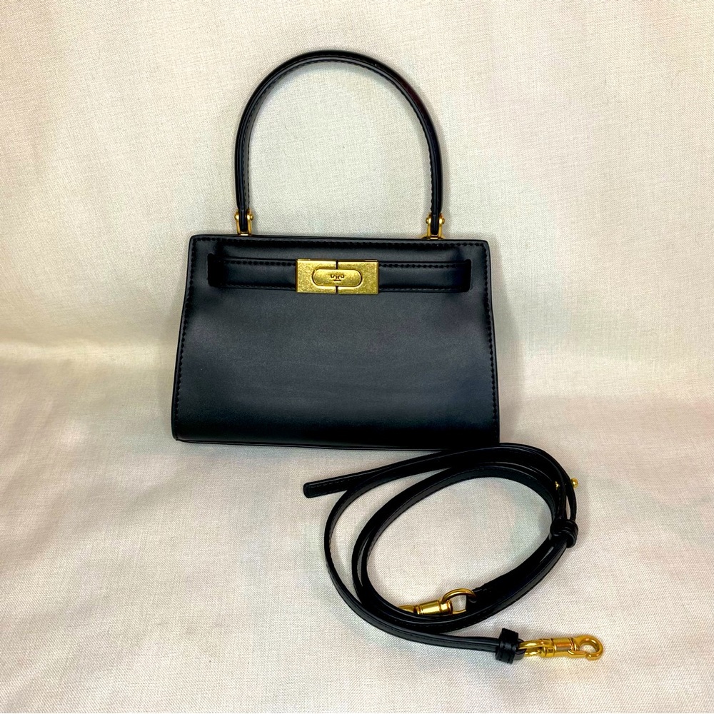 Tory Burch Black Leather Lee Radziwill Petite Top Handle Crossbody Bag